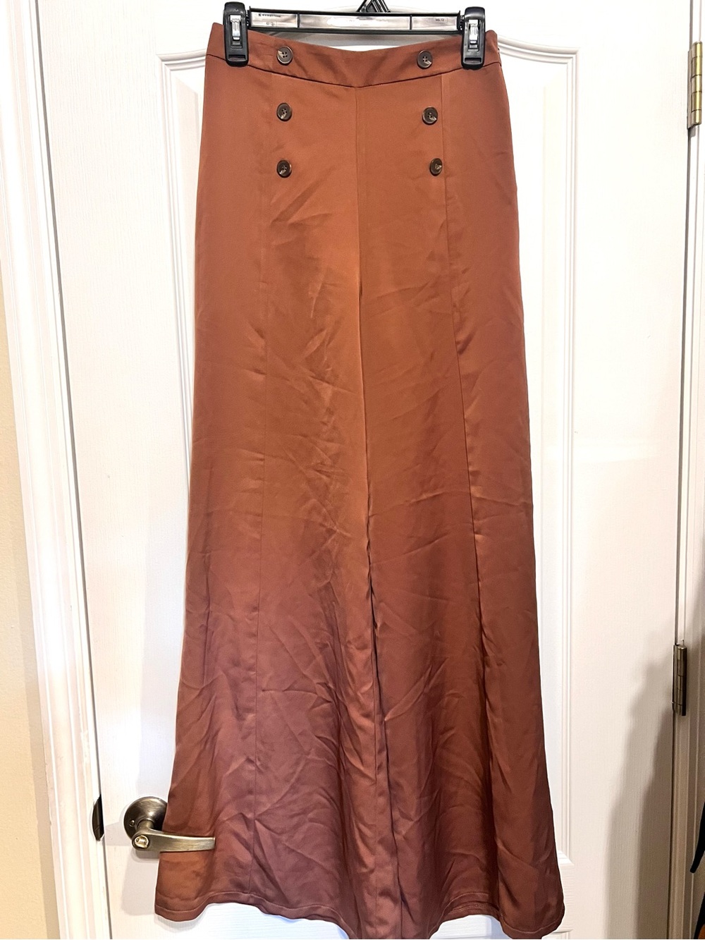 Forever 21 Rust Brown Wide-Leg Jumpsuit Pants with Button Detail